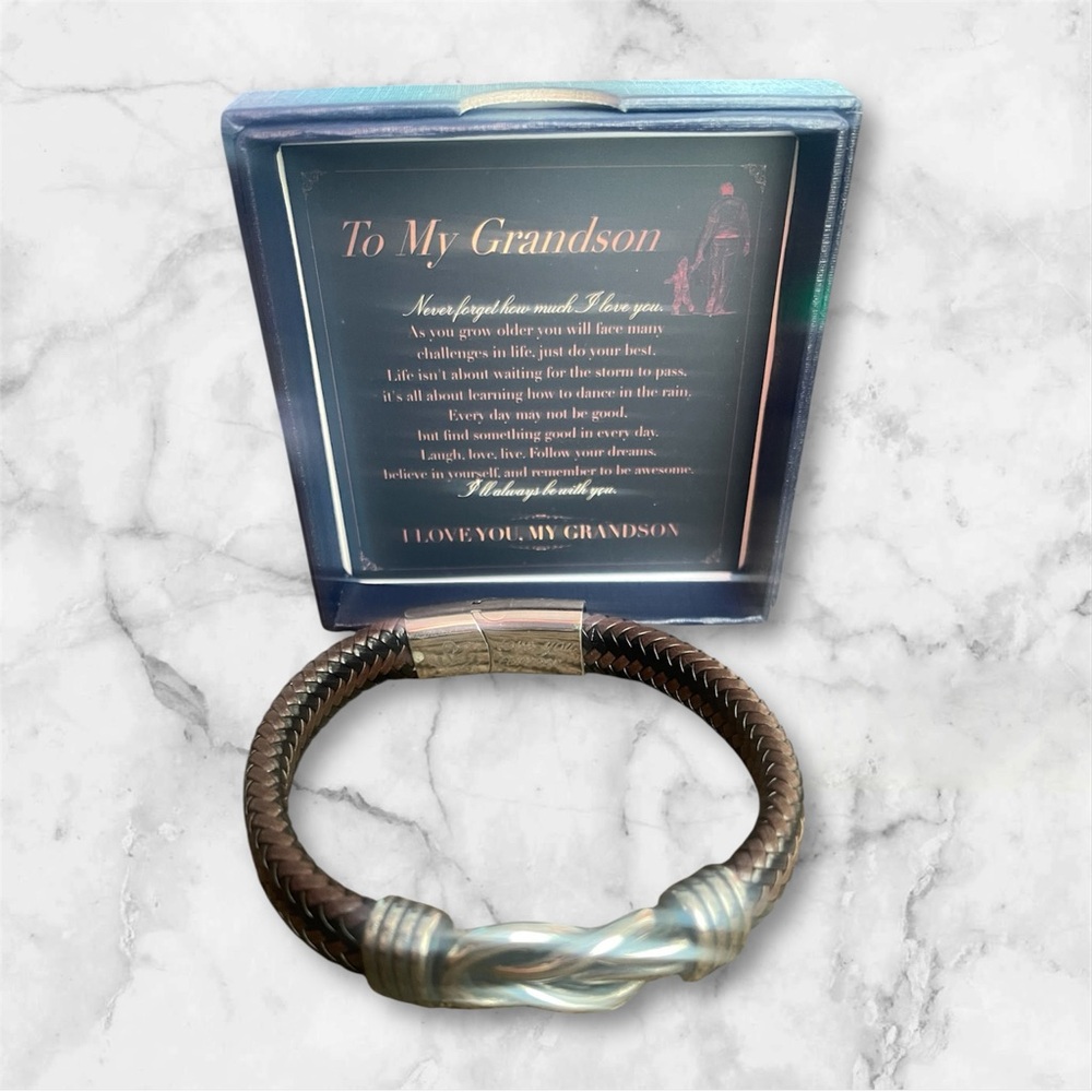 Braided Leather Bracelet with Silver Accents